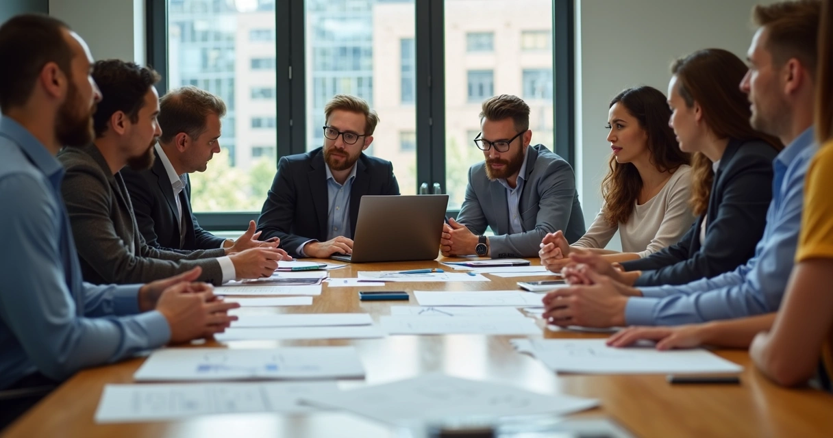 People gathered around a table collaborating on a project