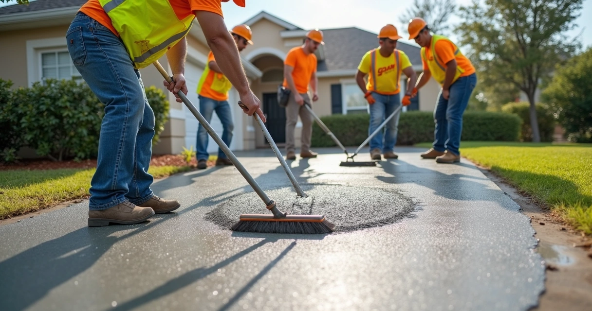 Team doing professional concrete finishing in Orlando