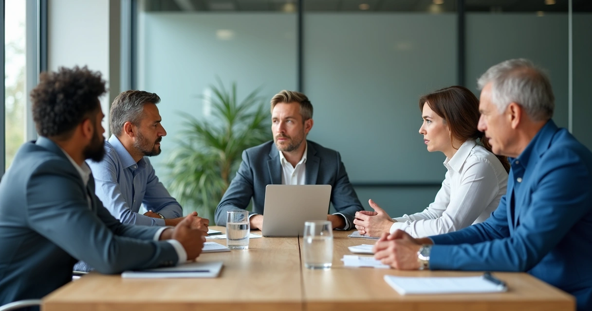 Small team in a tense meeting with contrasting body language