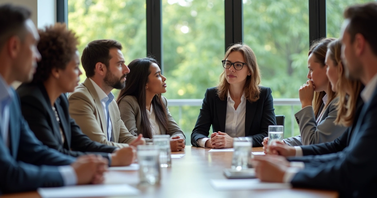 Business team meeting with reflective atmosphere 