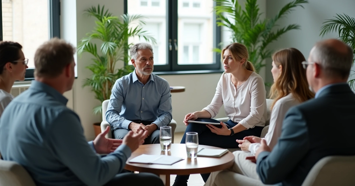 Small team in a respectful discussion circle 