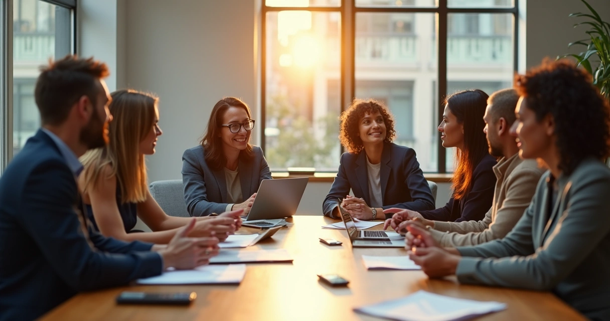 Diverse team collaborating at a table in an office 