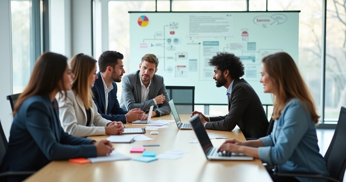 Diverse team around a table with one member visually out of sync from the group 
