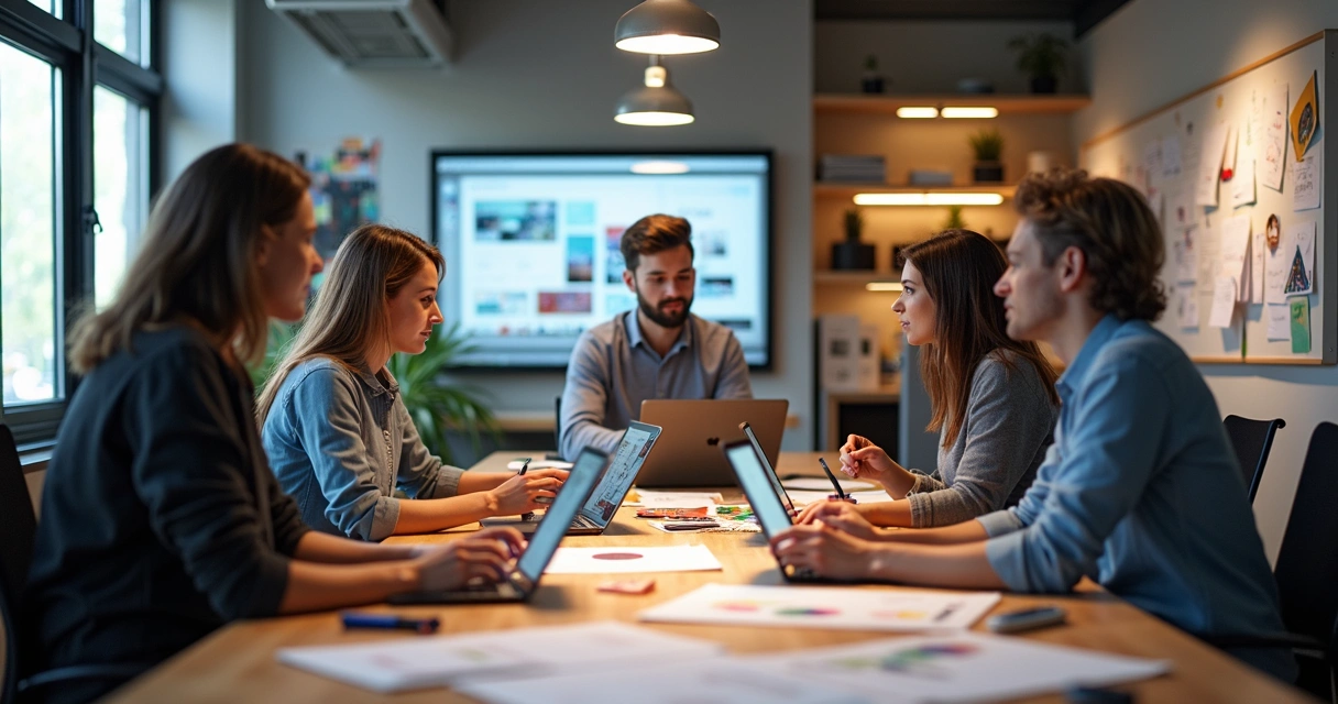 Creative team designing brand visuals together