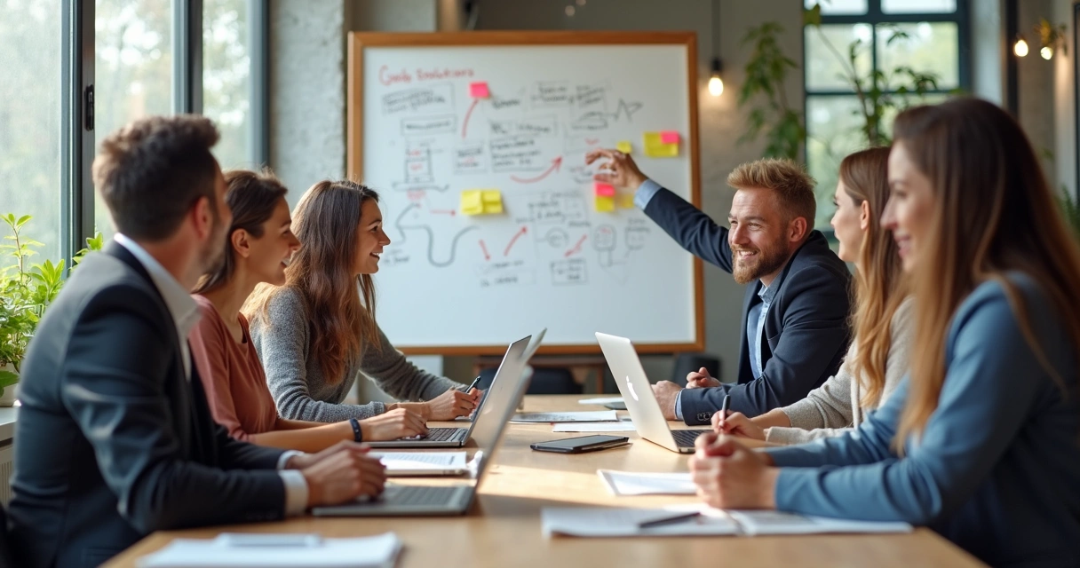 Team in a meeting discussing solutions to unexpected change 