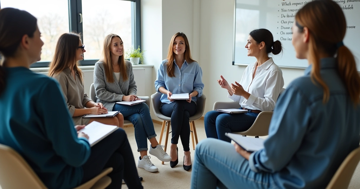 Team seated in a circle during a respectful discussion