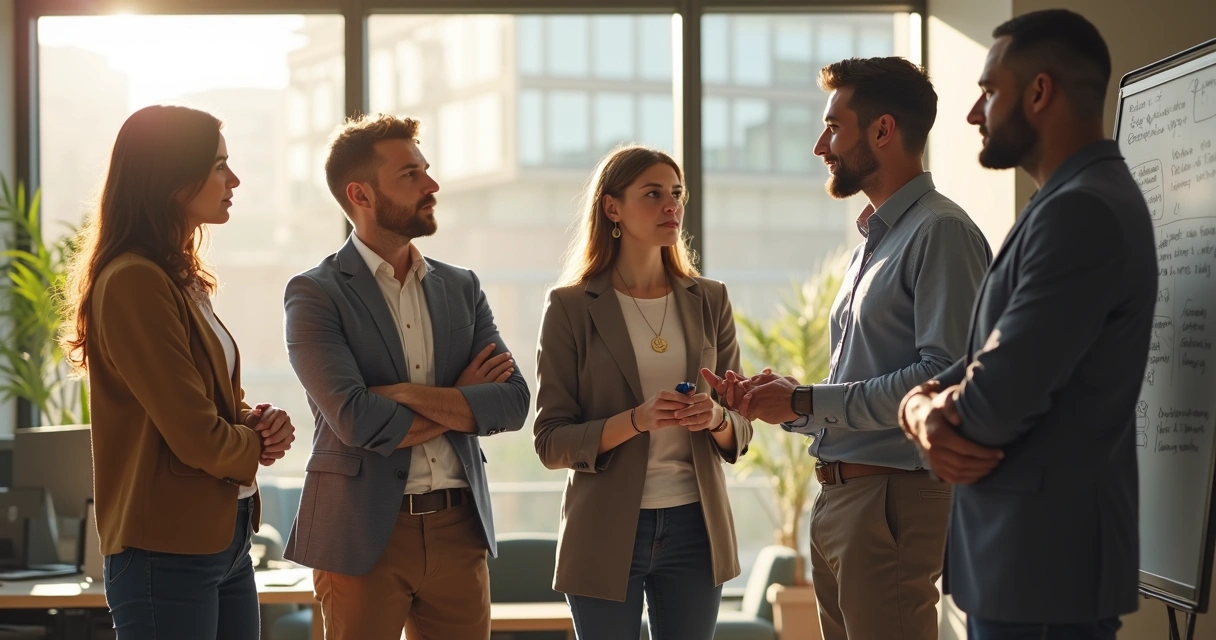 Work team in open discussion and self-reflection 