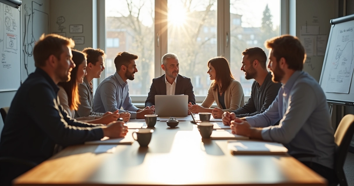 Business team discussing ideas around a table 