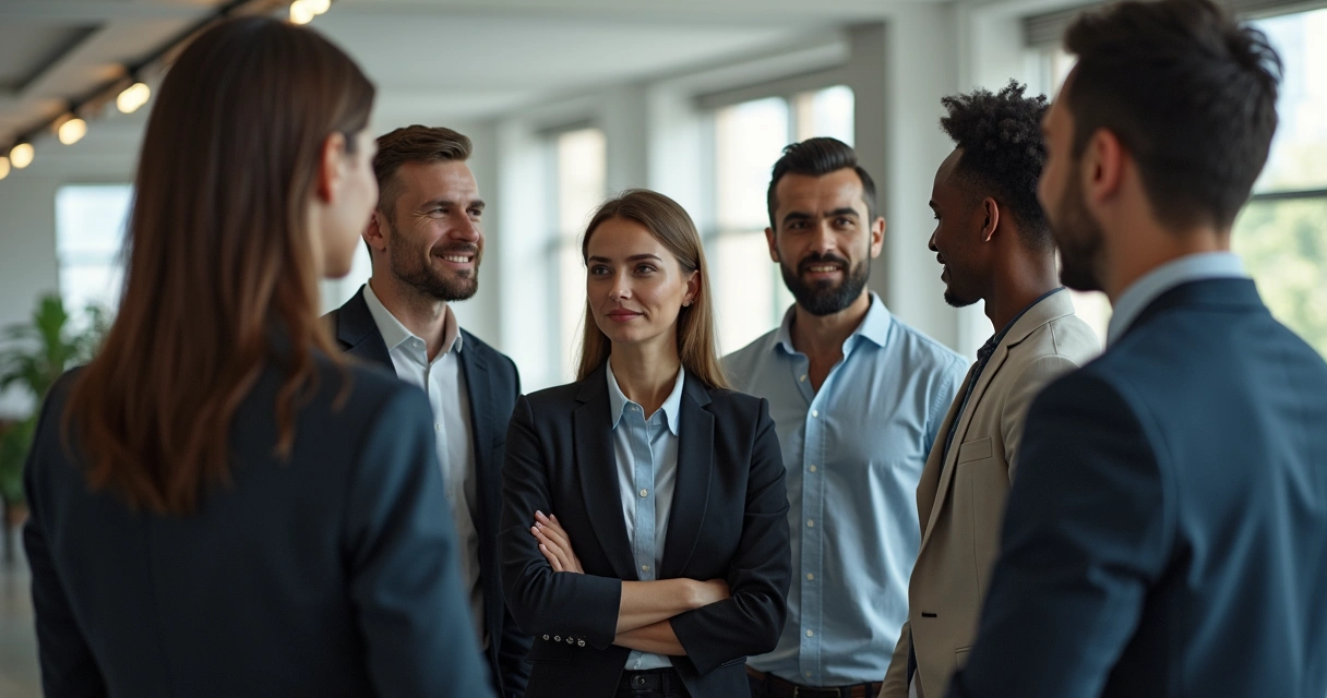 Team gathered for discussion under subtle tension 