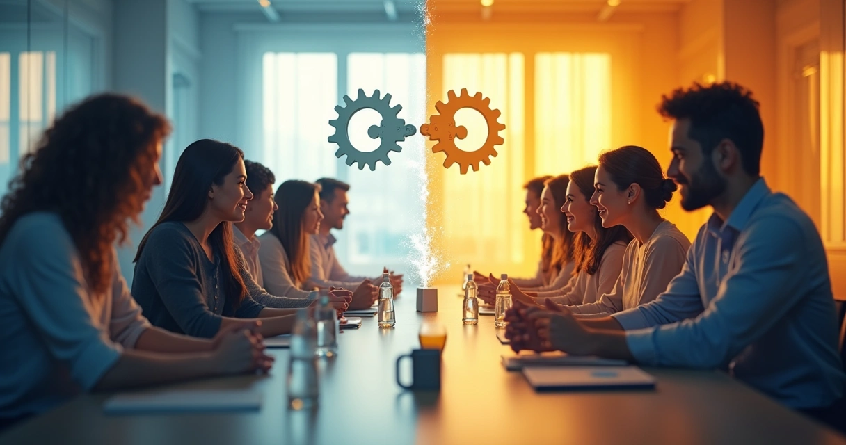 Visualization of group dynamics shifting from conflict to connection 