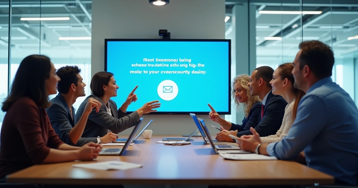Diverse team in a modern office taking part in cybersecurity training 