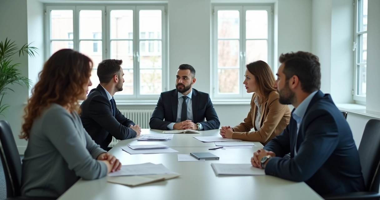 Team looking disconnected at a meeting table
