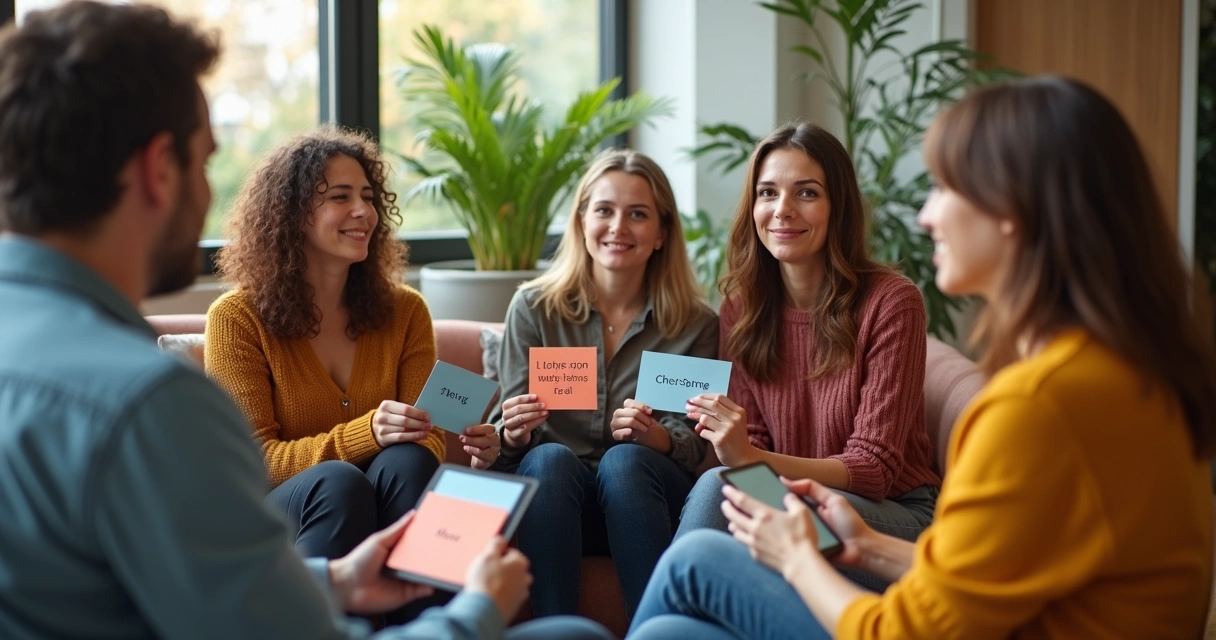 Small group in a meeting sharing feelings with each other 