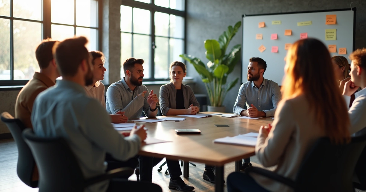 Coworkers in a circle discuss emotions at a workplace session 