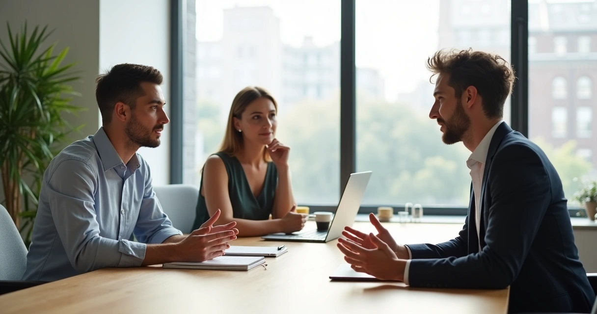 Diverse colleagues in a modern office sharing openly in a relaxed meeting 