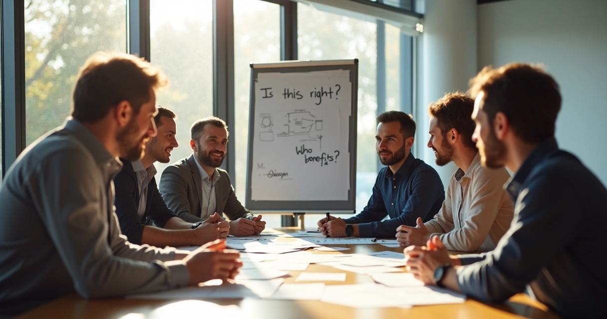 Colleagues in a meeting discussing a difficult decision 