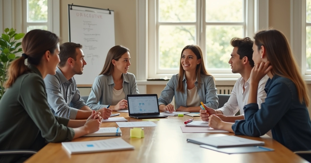 Team openly discussing concerns at a meeting table