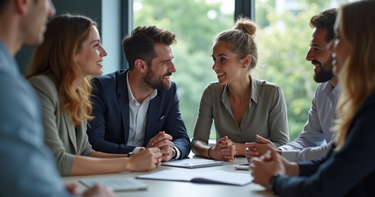 Team members in a meeting, some looking engaged and others left out 