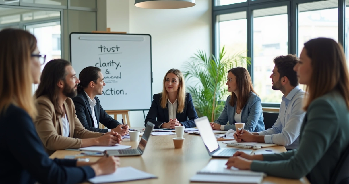 Team seated in a circle during a feedback session