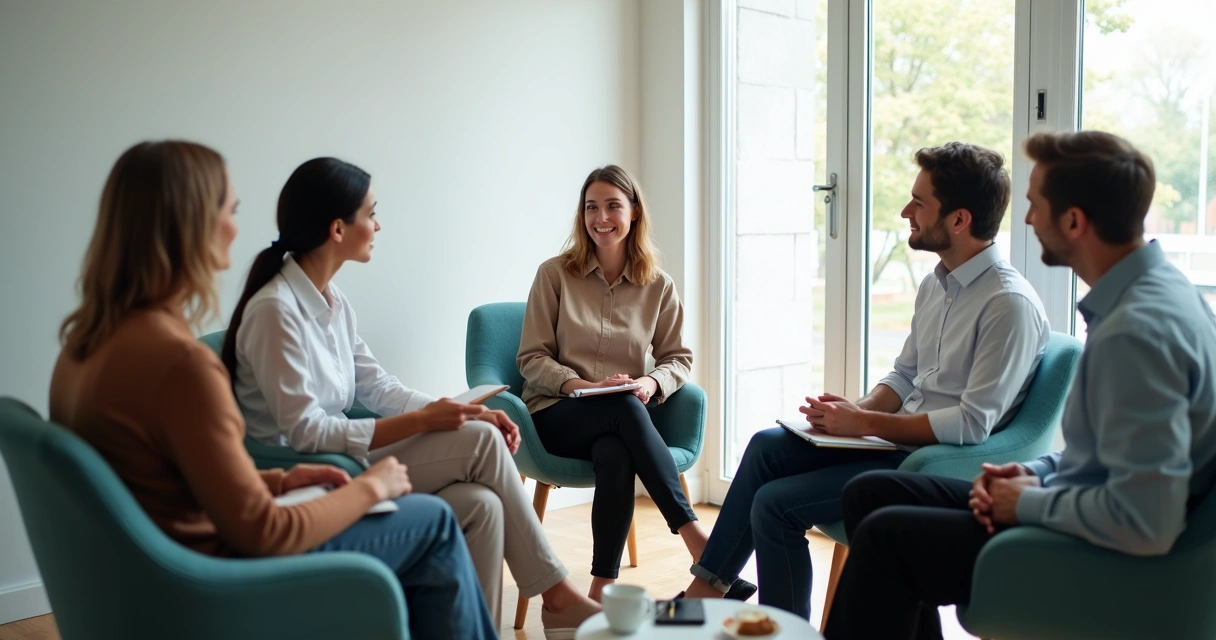 Small group in a calm feedback conversation 