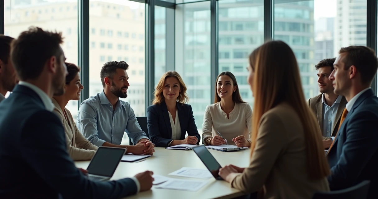 Team giving each other feedback in a meeting setting 