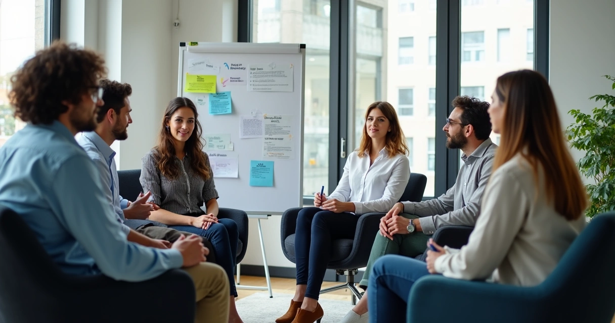 Team sitting in a circle during a feedback session