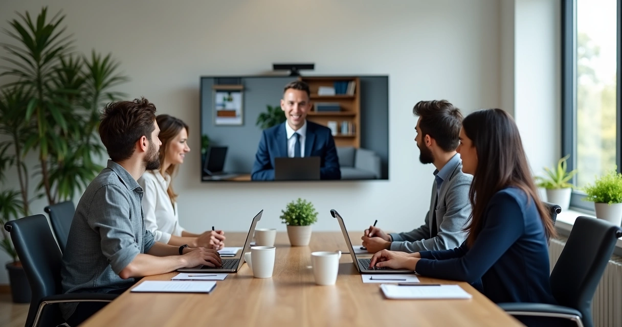 Small business team collaborating with remote freelance developer 