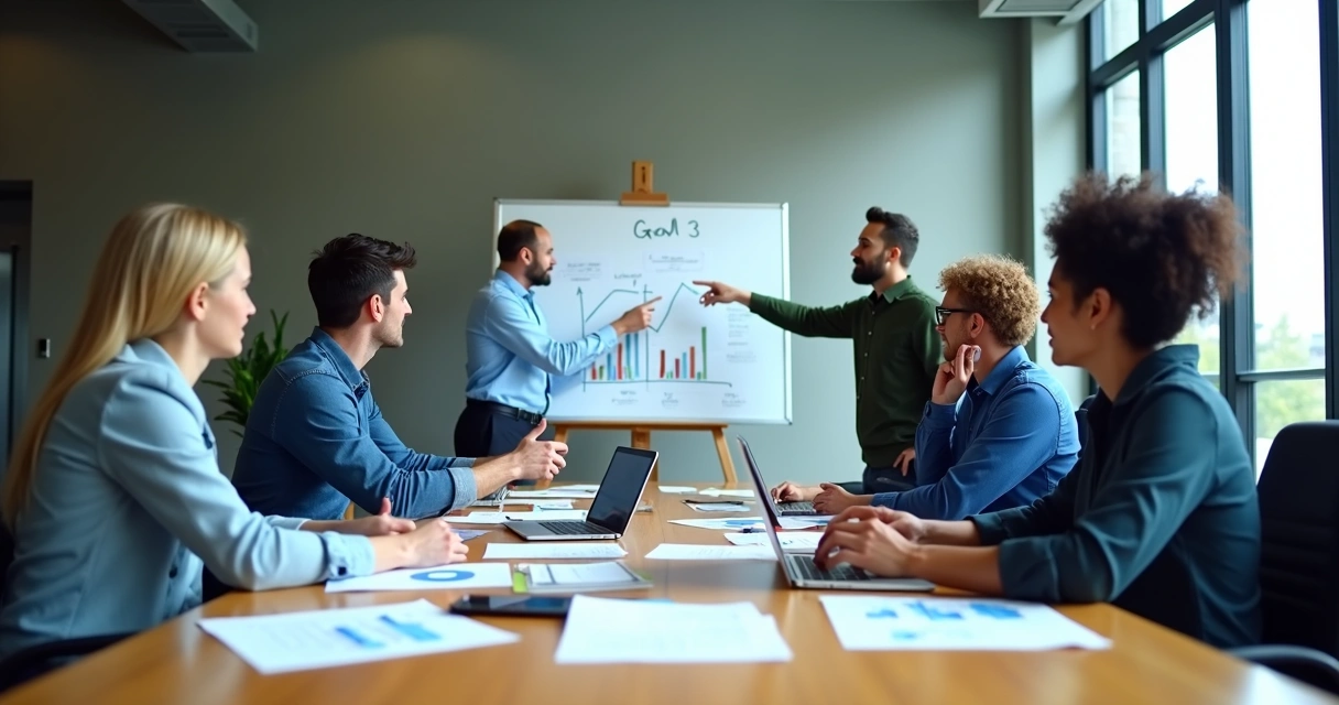 Team discussing project goals at a meeting