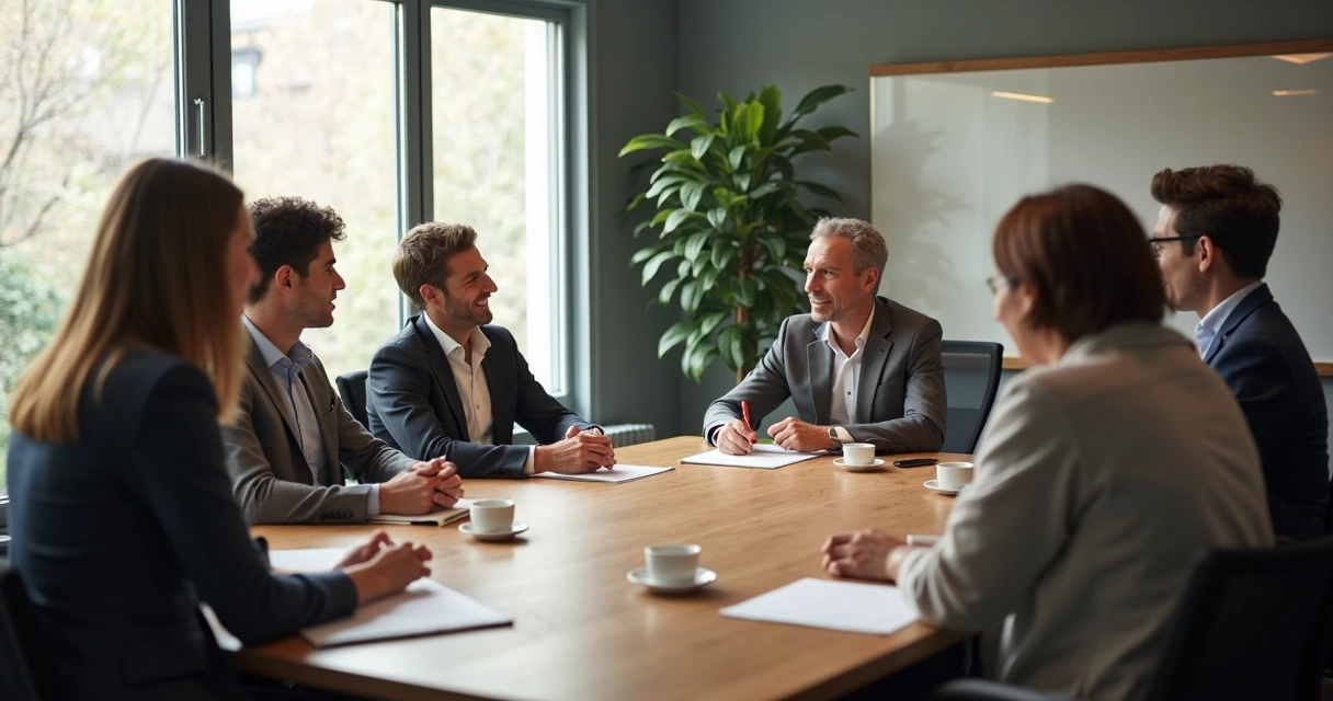Small team sharing appreciation in a meeting room