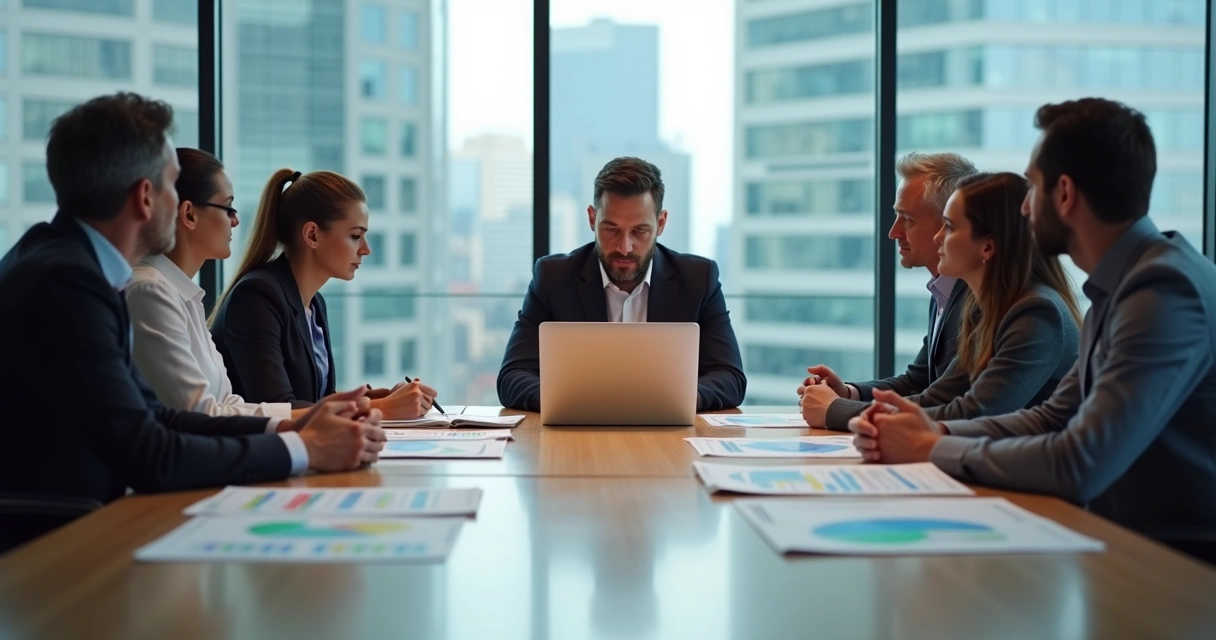 Team leader overlooking subtle dynamics in a diverse meeting room 
