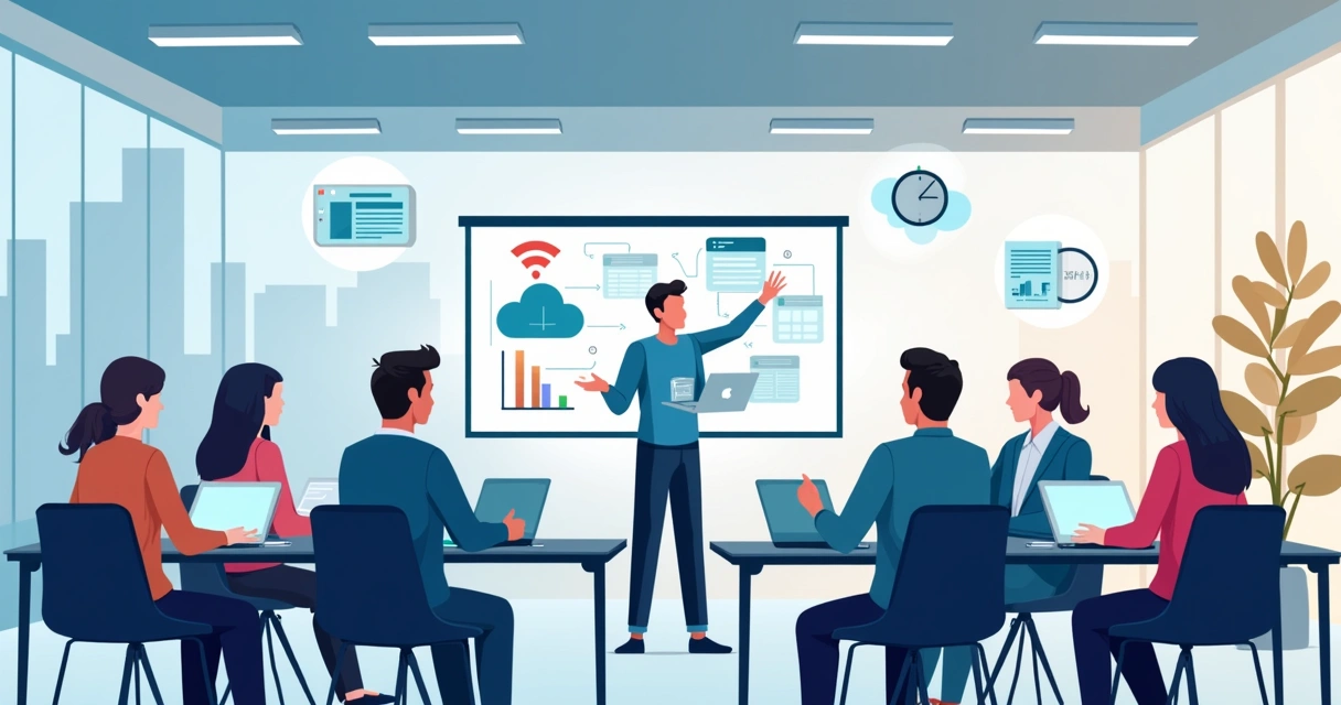 Team of professionals attending an AI skills workshop 