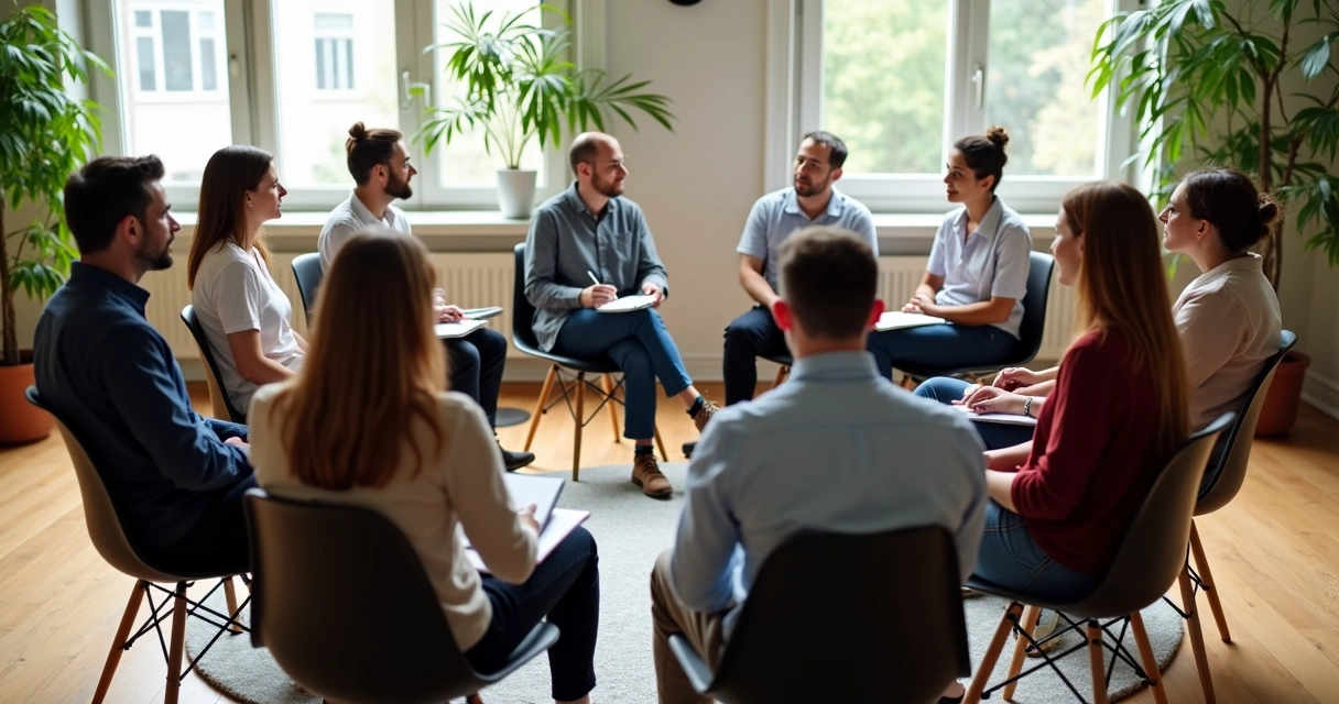 Group seated in a circle during a reflective team discussion