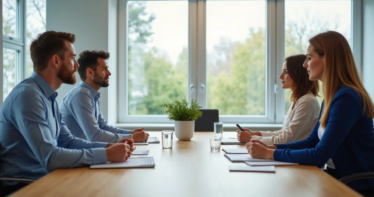 Small team in a calm meeting listening to each other 