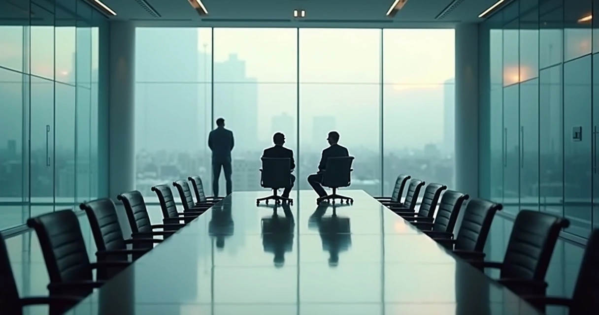 Lonely team members in meeting room with empty chairs 
