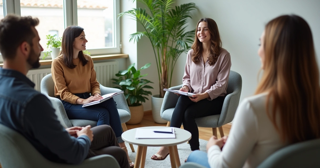 Team seated in a quiet circle for meditation session 