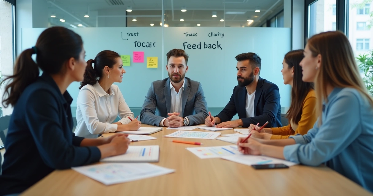 Team reviewing alignment notes in a meeting