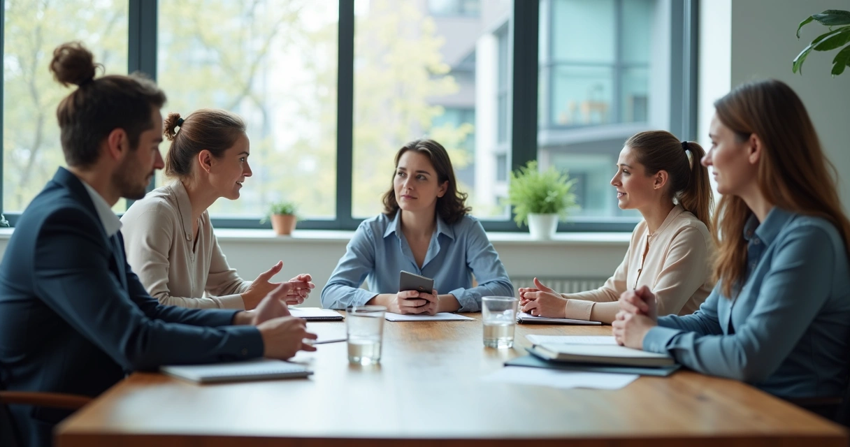 Team meeting with visible behavior cues and attentive body language 