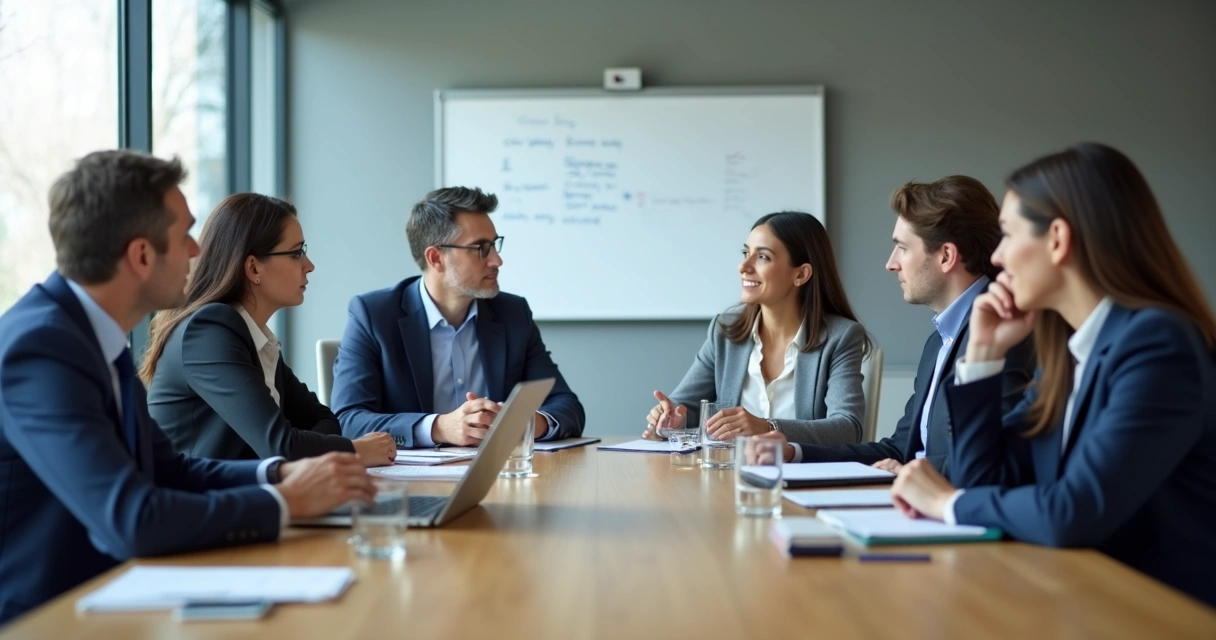 Team meeting with subtle bias cues around a leader
