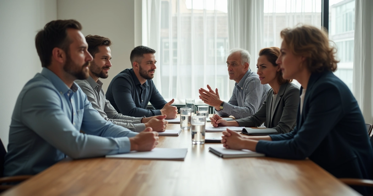 Group in a meeting showing open and closed body language