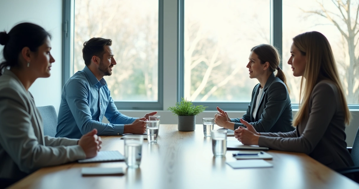 Work team using a brief breathing pause before discussion 