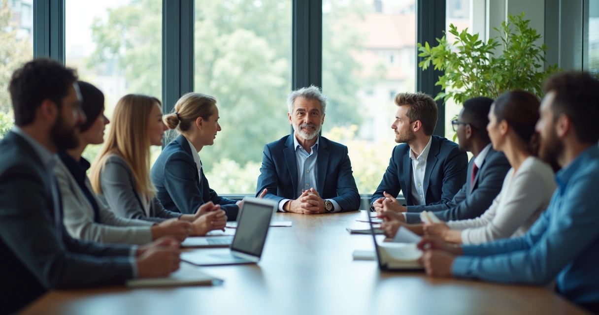 Leader listening calmly during a team meeting 