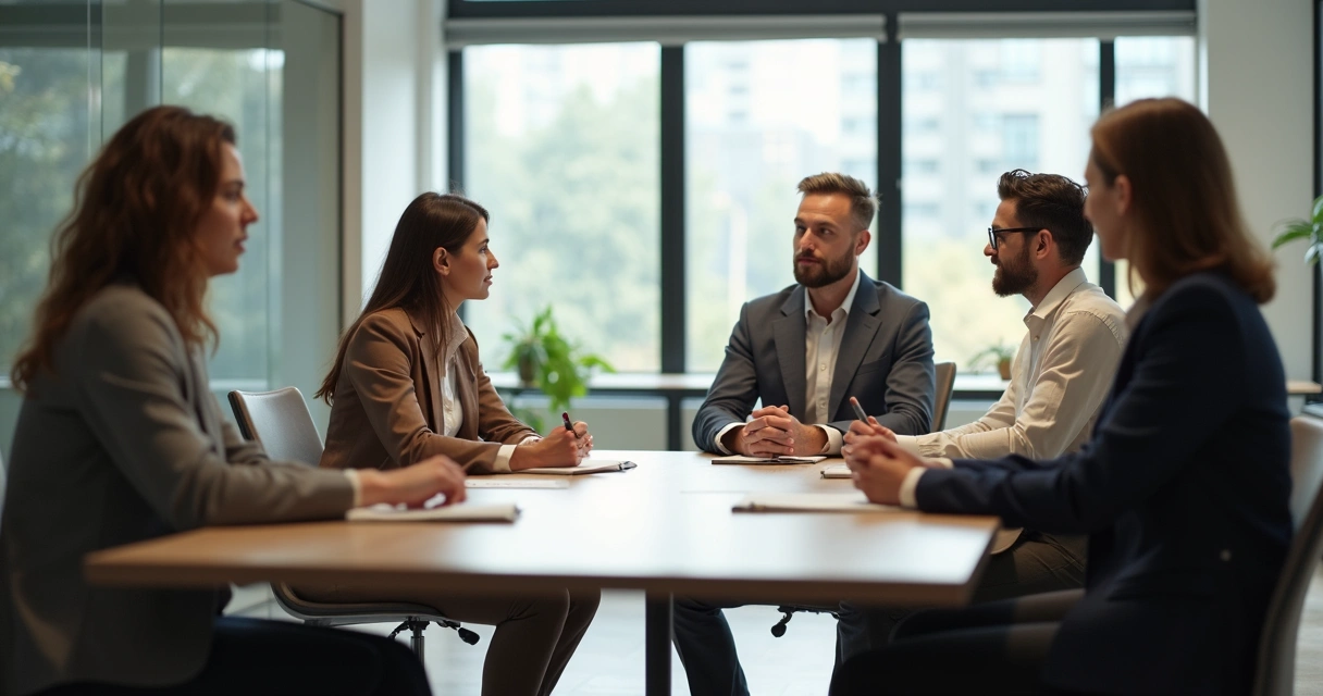 Team members listening closely during a calm office meeting 