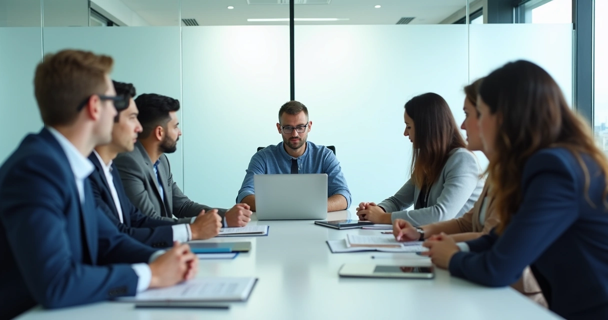 Team meeting with one worker sitting apart and looking distant 