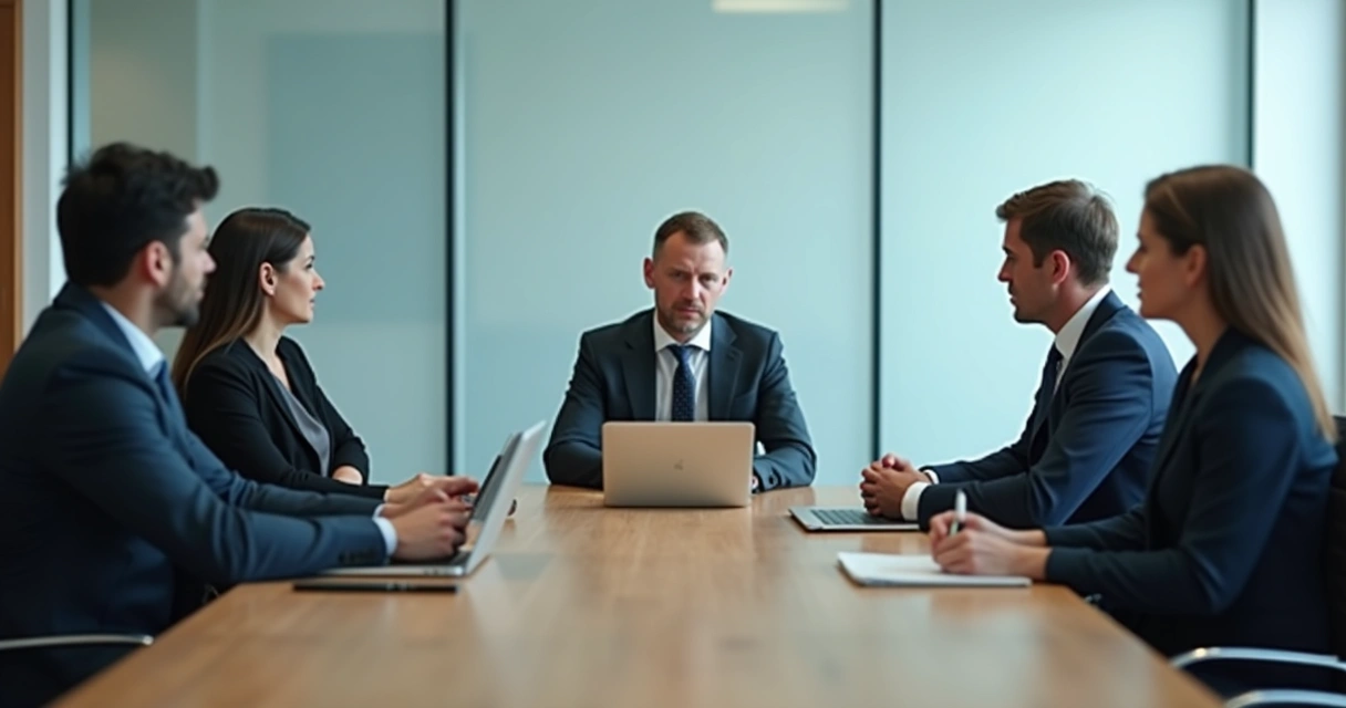 Team in a meeting with visible tension and silence