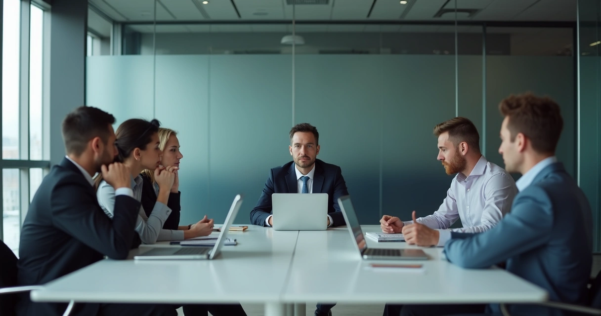 Team sitting quietly in a tense office meeting