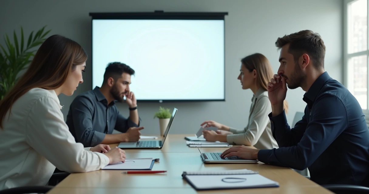 Tired team in a quiet meeting room 