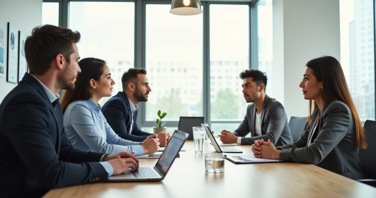 Small team listening closely during a calm meeting