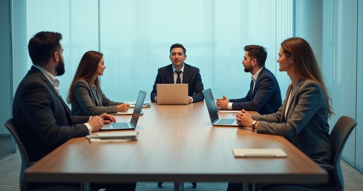 Team members mirroring body language in a meeting room 