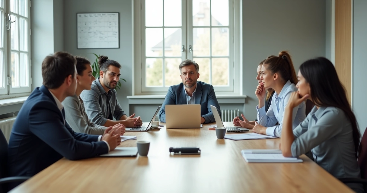 Team in a meeting showing mixed mood signals