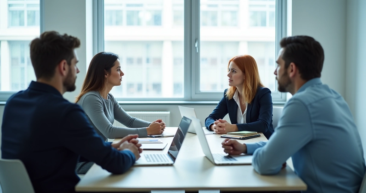 Team members listening during a thoughtful meeting